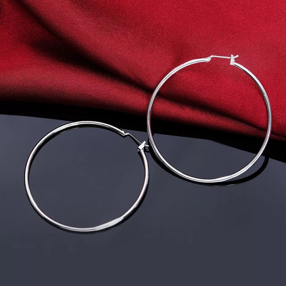 Sterling Silver Circle Round Hoops 1.76” - Picture 2 of 4